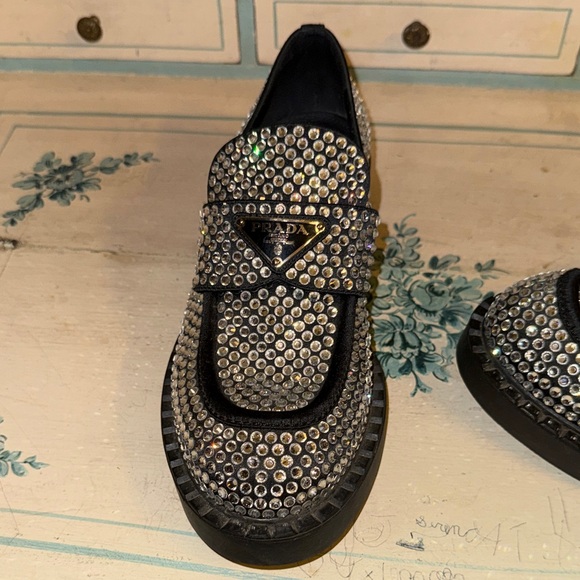 💎Prada Black Loafers with Crystals Embellishment Everywhere💎 - Picture 8 of 15